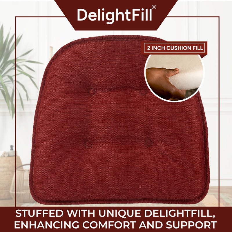 Klear Vu Omega Non-Slip Chair Cushions, Assembled in USA, U-Shaped Skid-Proof Seat Pads for Dining Room, Kitchen, Office, 15"x16", Solid Flame Red, 4 Pack - Image 2